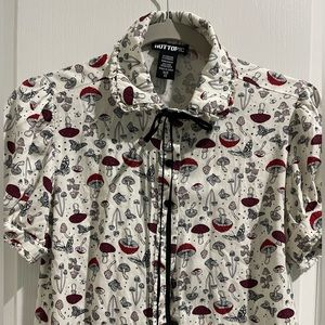 Mushroom Puff Sleeve Girls Woven Button-U XS